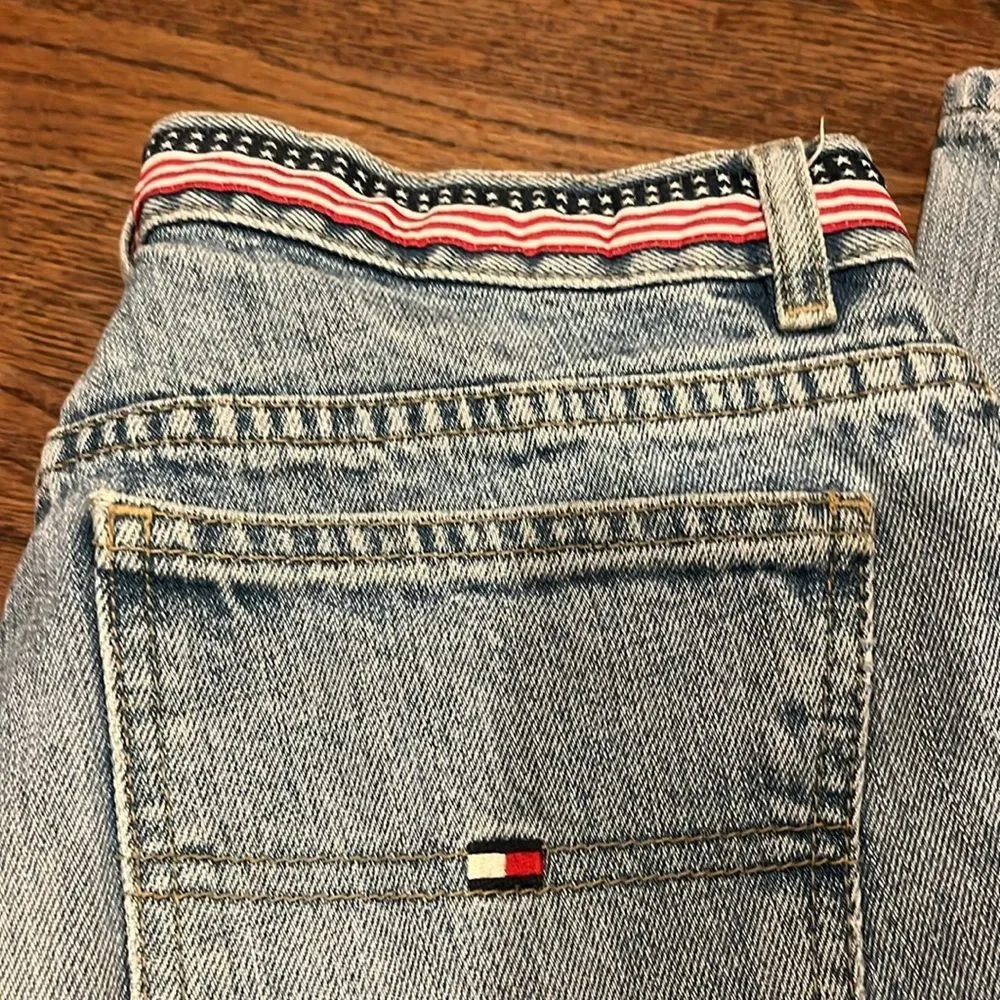 Y2K Tommy Hilfiger Jeans Flag waist detail straight leg low rise light wash sz 4 - Picture 2 of 10